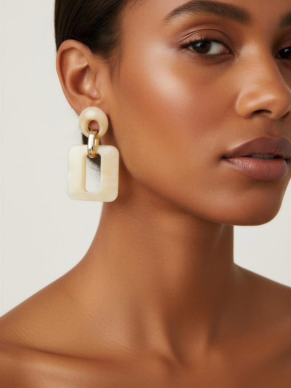 Gold & Cream Link Drop Earrings - Women Jewelry